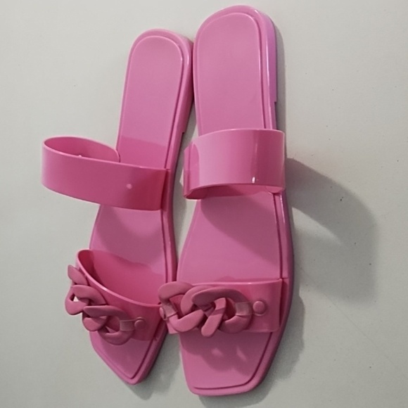 Hot Pink Jelly Sandal Flip-Flops with Chain Detail - Picture 8 of 8